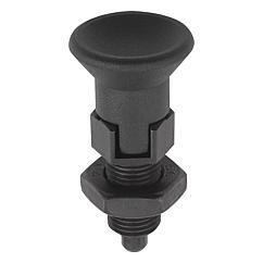 KIPP Indexing plungers, lockout type, with locknut Otel, pin tratat, maner plastic Oxid negru