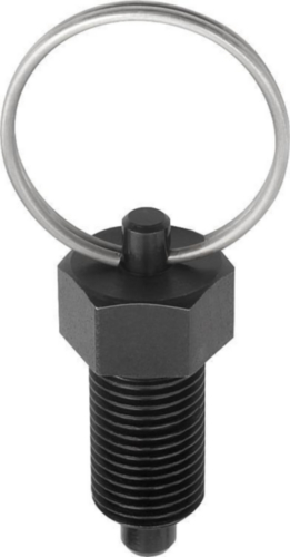 KIPP Indexing plungers with key ring, without locknut Metrisches feines Gewinde Steel 5.8, hardened pin Black oxide