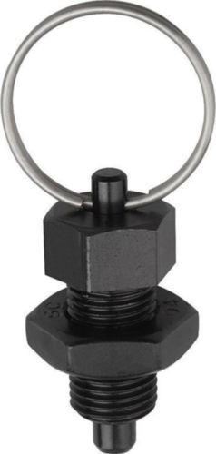 KIPP Indexing plungers with key ring, with locknut Filet metric fin Otel 5.8, pin tratat Oxid negru