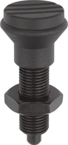 KIPP Indexing plungers without collar, high, with locknut Metric fine thread Steel 5.8, hardened pin Black oxide