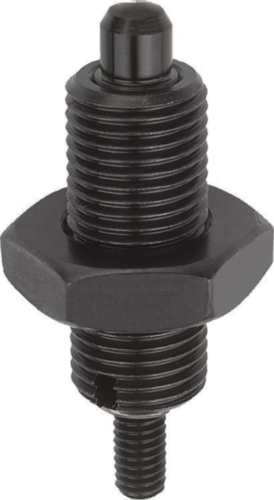 KIPP Indexing plungers with threaded pin, without collar, with locknut Metrický jemný závit Ocel 5.8, tvrzený čep Černý oxid