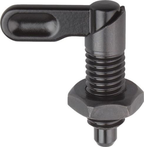 KIPP Cam-action indexing plungers with nut Metric fine thread Steel 5.8, hardened pin Black oxide