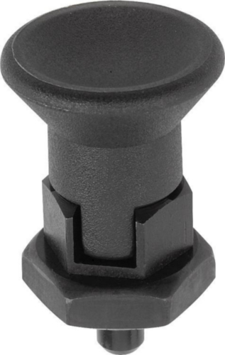 KIPP Indexing plungers, short, lockout type, with locknut Métrica fina Acero 5.8, pino endurecido, cable de plástico Oxidado negro