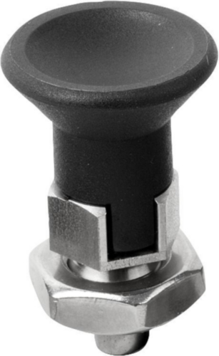 KIPP Indexing plungers, short, lockout type, with locknut Aço inoxidável 1.4305, pino não endurecido, cabo de plástico