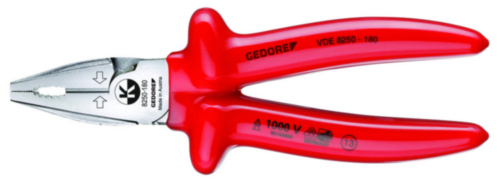 Gedore VDE 8250-225 Combination Pliers 42mm Jaw Length Straight Tip Steel Chrome Plated 225mm