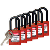 Brady Safety padlock LOTO-6 38mm W/PS Red KD 6 pieces