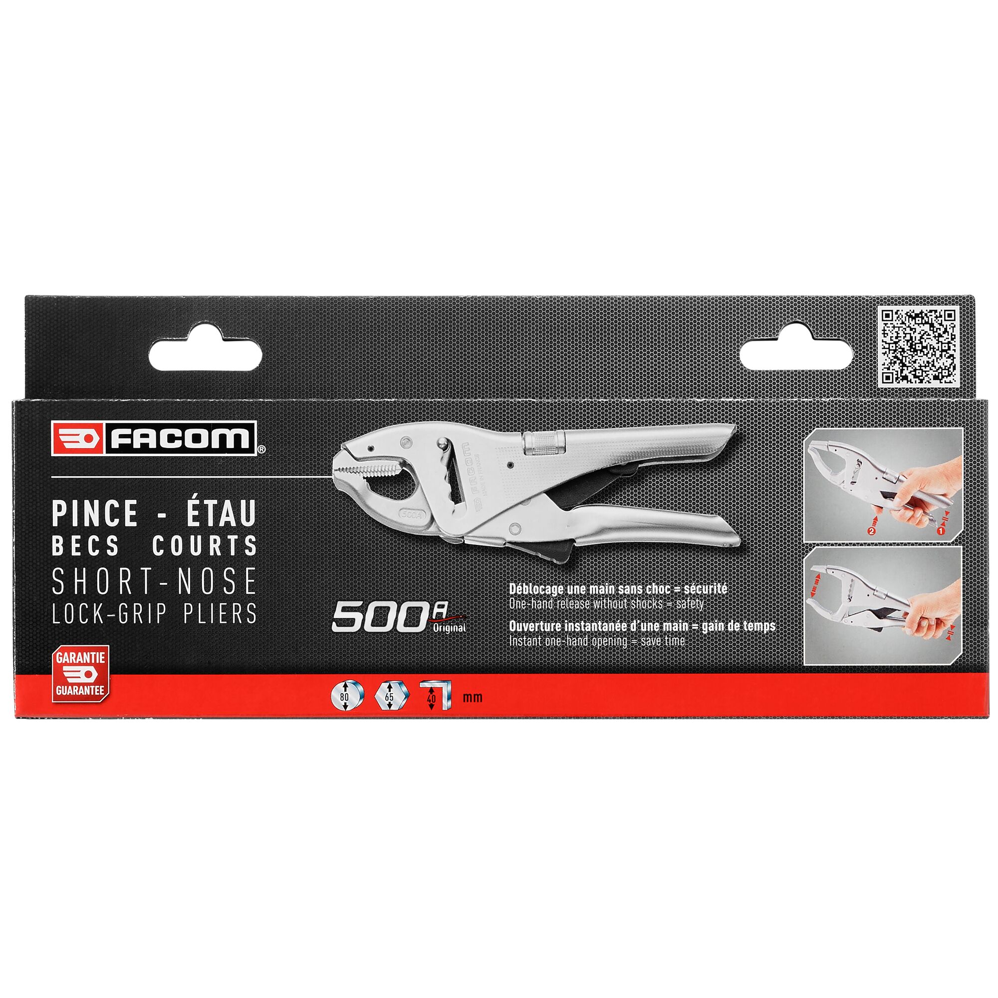 Facom Short Nose Lock-Grip Pliers Steel Chrome Plated 230mm