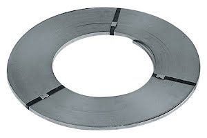 Steel packaging strap W16 mmxT0.5 mm run length 1600 m steel 2 rings at approx.