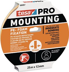 Bande adhésive de montage Mounting PRO PE-Fixation 66957 blanche longueur 25 m TESA