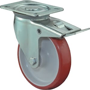 Zwenkwiel wiel d. 100 mm draagvermogen 125 kg met totale rem van polyurethaan BS ROLLEN