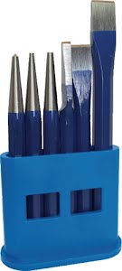 Tool set contents 6 parts chrome vanadium air-hard. steel, painted plastic holde