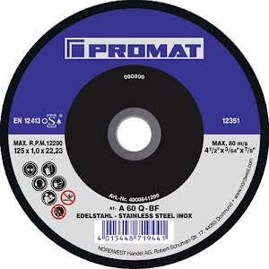 Cutting disc Action dm125x1mm straight stainless steel bore 22.23 mm PROMAT