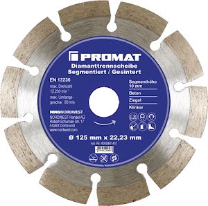 Diamond cutting disc dm 350 mm bore 20 mm segmented 10 mm PROMAT