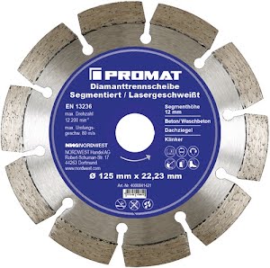 Diamond cutting disc dm 180 mm bore 22, 23 mm laser welded 12 mm PROMAT