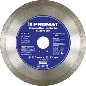 Diamond cutting disc dm 115 mm bore 22.23 mm tiles 7 mm PROMAT