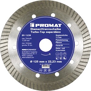 Disque à tronçonner diamant D. 230 mm perçage 22,23 mm super mince 10 mm PROMAT