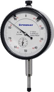 Dial gauge DIN 878 10 mm readout 0.01 mm with impact protection PROMAT