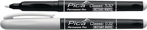 Permanent marker INSTANT WHITE white line width 1-2 mm pen with clip PICA