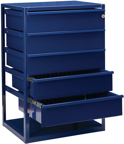 Counter cupboard LOGS 190 H795xW540xD390mm 5 drawers shelves blue RAL 5022 LOGS