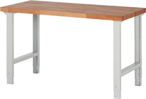 Workbench BK 650 series W1500xD700xH790–1140 mm solid beech light grey, RAL 7035 PROMAT