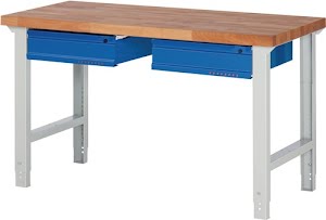 Workbench BK 650 series W1500xD700xH790-1140mm solid beech lt grey, RAL 7035 PROMAT