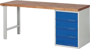 Établi série BK 650 l.2000xP700xH840 mm hêtre massif gris clair, RAL 7035 bleu PROMAT