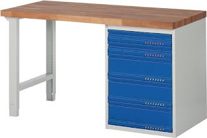 Établi série BK 650 l.1500xP700xH840 mm hêtre massif gris clair, RAL 7035 bleu PROMAT