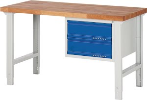 Promat Workbench BK 650 series W1500xD700xH790-1140mm beech lt grey, RAL 7035 gentian b