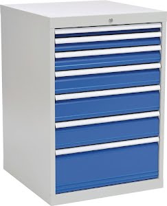 Chest of drawers H1019xW705xD736mm light grey/signal blue 7 drawers full extensi