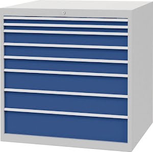 Chest of drawers H1019xW1005xD736mm light grey/signal blue 8 drawers full extens