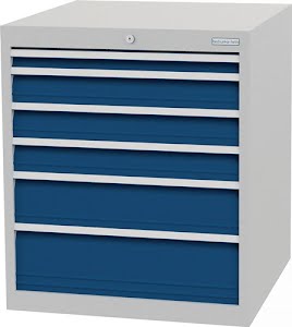 Chest of drawers H819xW705xD736 mm light grey/signal blue 5 drawers full extensi