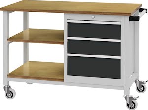 Workbench W1200xD540xH880mm beech multiplex light grey/anthracite grey 3 drawers