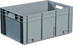 Promat Stackable transport container L 600 x W 400 x H 420 mm greyP open handle close