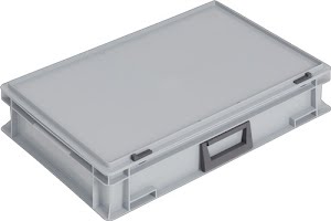 Coffrets en plastique L600xl400xH133 mm PP 1 poignée fermoir coulissant gris LOCKWEILER