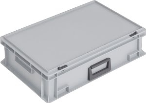 Coffrets en plastique L600xl400xH163 mm PP 1 poignée fermoir coulissant gris LOCKWEILER