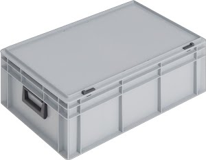 Coffrets en plastique L600xl400xH233 mm PP 2 poignées fermoir coulissant gris LOCKWEILER