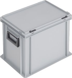 Coffrets en plastique L400xl300xH333 mm PP 2 poignées fermoir coulissant gris LOCKWEILER