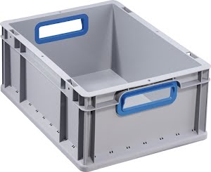 Stackable transport container L 400 x W 300 x H 170 mm grey PP open handle blue ALLIT