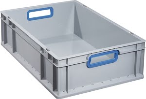 Stackable transport container L 600 x W 400 x H 170 mm grey PP open handle blue ALLIT