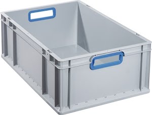 Stackable transport container L 600 x W 400 x H 220 mm grey PP open handle blue ALLIT