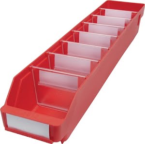 Boîte pour étagère L600xl120xH95mm rouge PP