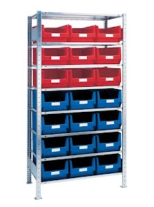 Shelving unit H2000xW1000xD500mm base shelf 8 steel bases 12 x MK2 blue, 9 x MK2