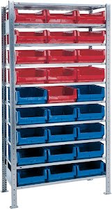 Shelving unit H2000xW1000xD500mm base shelf 10 steel bases 14 x MK2Z blue, 13 x