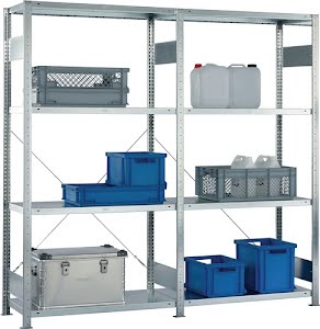 Shelving unit H2000xW2000xD400 mm basic/add-on shelving unit galvanised META