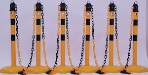 Security post set PPC yellow/black with hex base dm 63 x H1000 mm 6 posts and 5