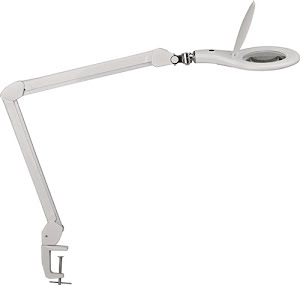 Magnifiers with LED lamp glass lens 127 (5 inch) table clamp white