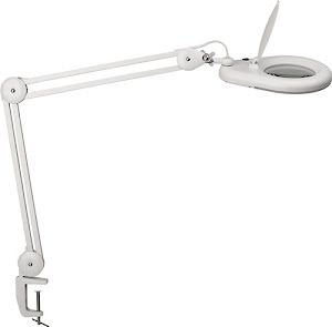 Éclairage à loupe à LED lentille en verre 127 (5 po.) pince de table blanc avec