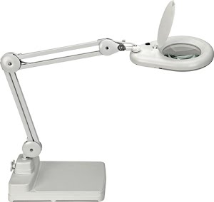 Éclairage à loupe à LED lentille en verre 127 (5 po.) pied de support blanc avec