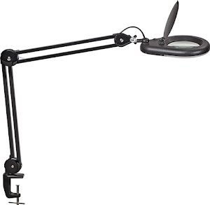 Magnifiers with LED lamp glass lens 127 (5 inch) table clamp black with cover, r