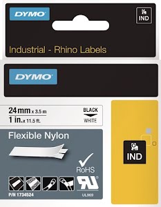 Labeltape bandbreedte 24 mm bandlengte 3,5 m flexibele nylontape zwart op wit DYMO